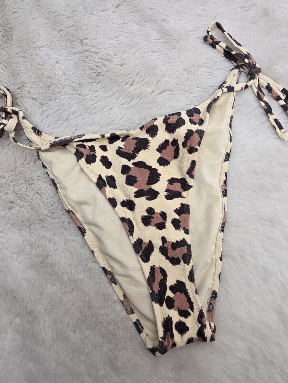 NWT Aerie Leopard Print Tie-Side Bikini Bottoms in Cream, Brown, Black